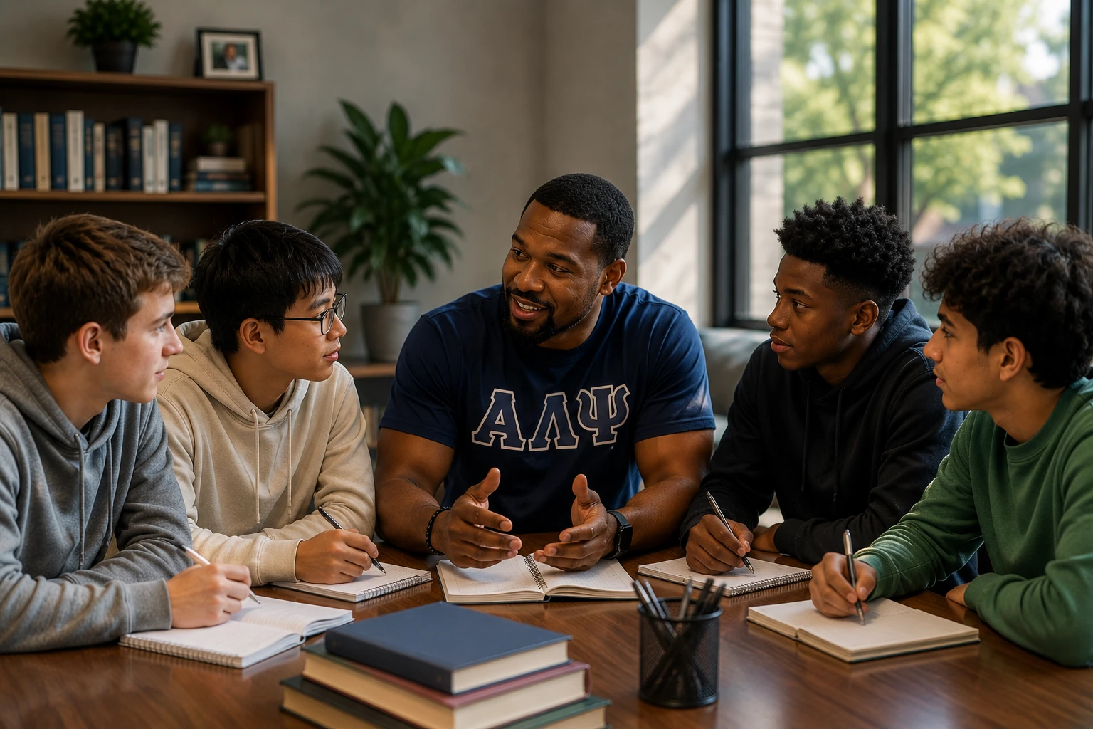 Alpha Lambda Psi mentor working with young men